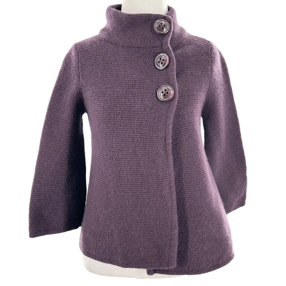 Fenn Wright Manson cardigan sweater M 70% lambswool 20% angora purple lagenlook